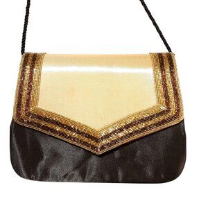 Whittall & Shon Brown Gold Beaded Evening Bag Rope Strap Vintage NWT